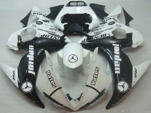 Carénages Moto Yamaha YZF R6 2005 - Blanc Noir Brillant Jordan Dunlop
