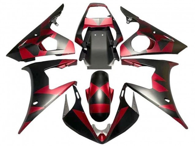 Carénages Moto Yamaha YZF R6 2003-2004 - Rouge Noir Mat Geometric