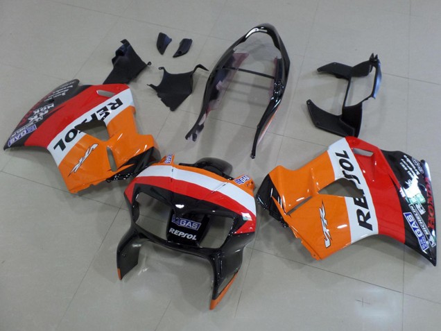 Carénages Moto Honda VFR 800 1998-2001 - Orange Blanc Rouge Noir Brillant Repsol