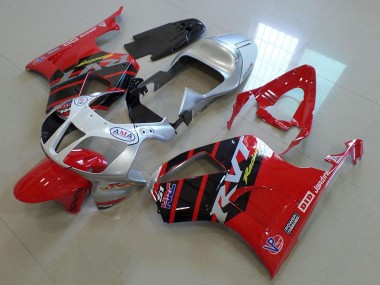 Carénages Moto Honda VTR1000 2000-2006 - Argent Rouge Noir Brillant Bande