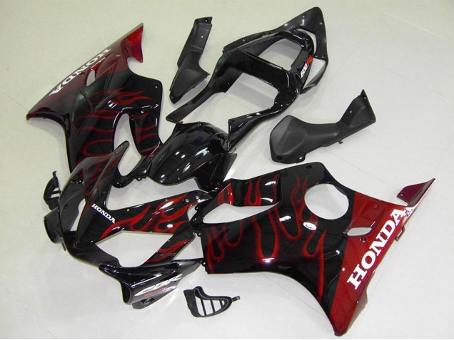 Carénages Moto Honda CBR600 F4i 2001-2003 - Noir Brillant Rouge Flamme