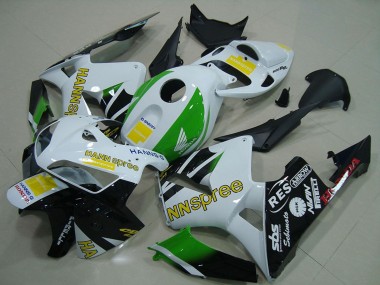 Carénages Moto Honda CBR600RR 2005-2006 - Blanc Vert Jaune Noir Brillant Hannspree