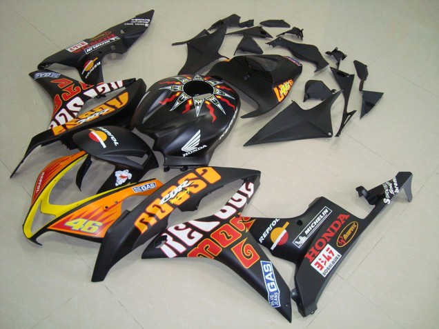 Carénages Moto Honda CBR600RR 2007-2008 - Noir Mat Orange Jaune Rossi 46