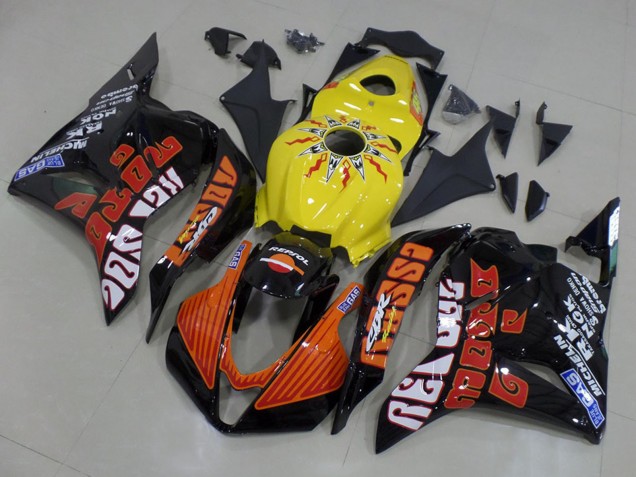Carénages Moto Honda CBR600RR 2009-2012 - Jaune Orange Noir Brillant Rossi Courses