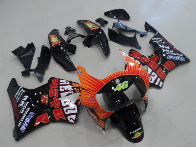 Carénages Moto Honda CBR900RR 919 1998-1999 - Noir Brillant Orange Rossi