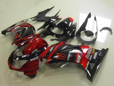 Carénages Moto Kawasaki ZX250R 2008-2012 - Bonbon Rouge Noir Brillant Elf Touch4 Monstre