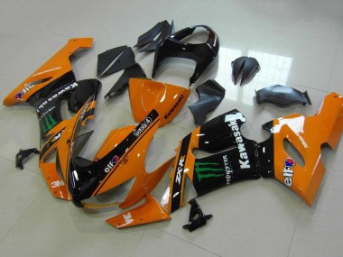 Carénages Moto Kawasaki ZX6R 2005-2006 - Orange Noir Vert Monstre