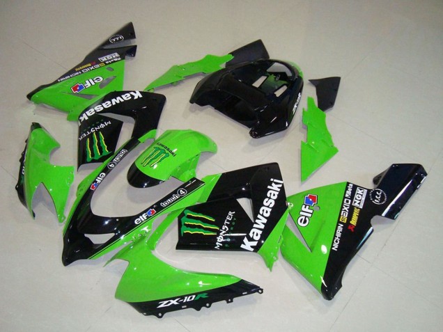 Carénages Moto Kawasaki ZX10R 2004-2005 - Vert Noir Monstre Elf