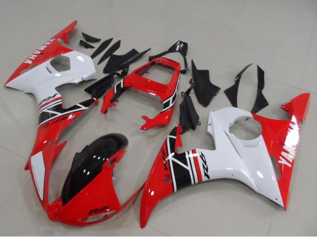 Kits Carénage Moto Yamaha YZF R6 2003-2004 - Blanc Rouge Noir Brillant