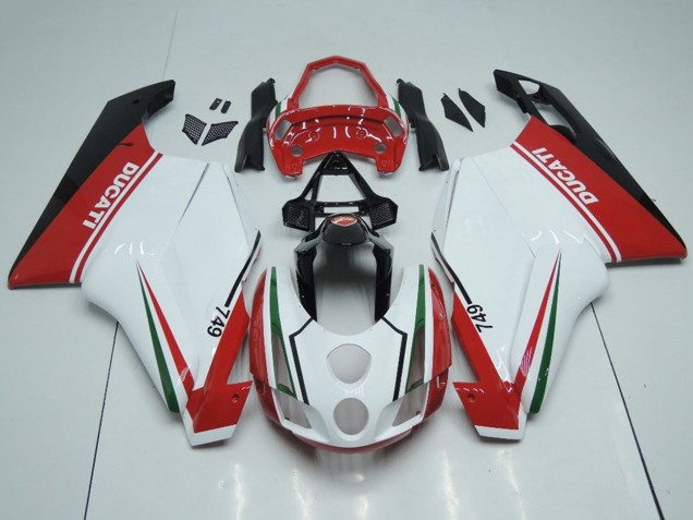 Carénages Moto Ducati 749 2003-2004 - Blanc Rouge Vert Noir Brillant