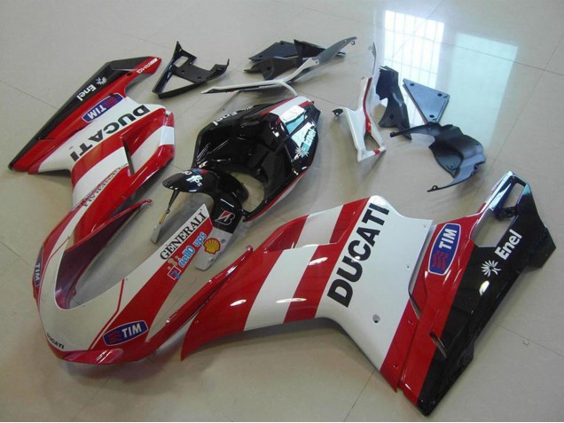 Carénages Moto Ducati 848 1098 1198 2007-2014 - Blanc Rouge Noir Generali Tim