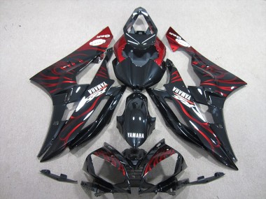 Carénages Moto Yamaha YZF R6 2006-2007 - Noir Brillant Rouge Flamme
