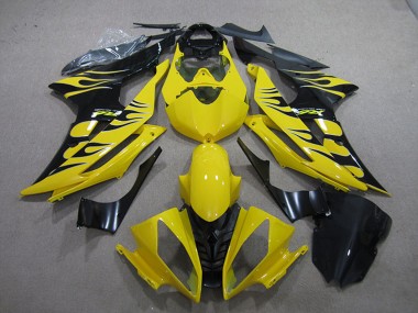 Carénages Moto Yamaha YZF R6 2008-2016 - Jaune Noir Brillant Flamme