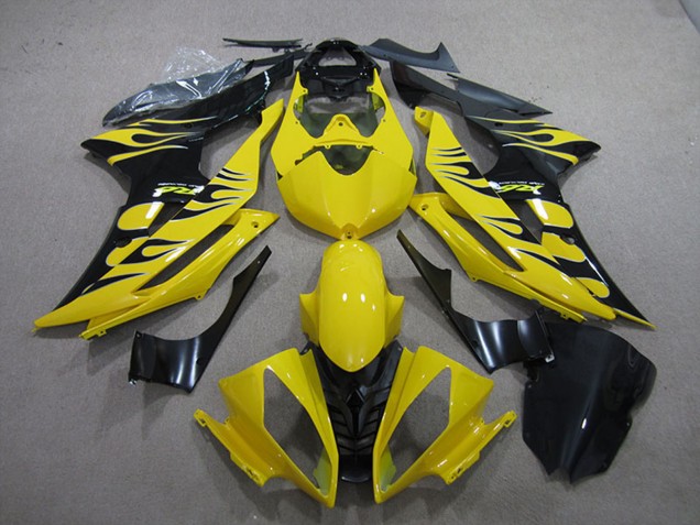 Carénages Moto Yamaha YZF R6 2008-2016 - Jaune Noir Brillant Flamme