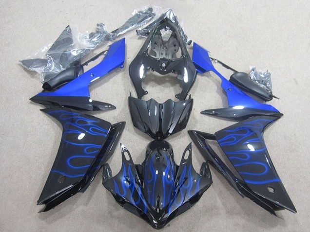 Carénage Moto Yamaha YZF R1 2007-2008 - Noir Brillant Bleu Flamme