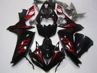 Carénage Moto Yamaha YZF R1 2007-2008 - Noir Brillant Rouge Flamme