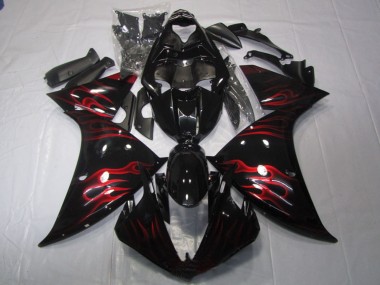 Carénage Moto Yamaha YZF R1 2009-2011 - Noir Brillant Rouge Flamme