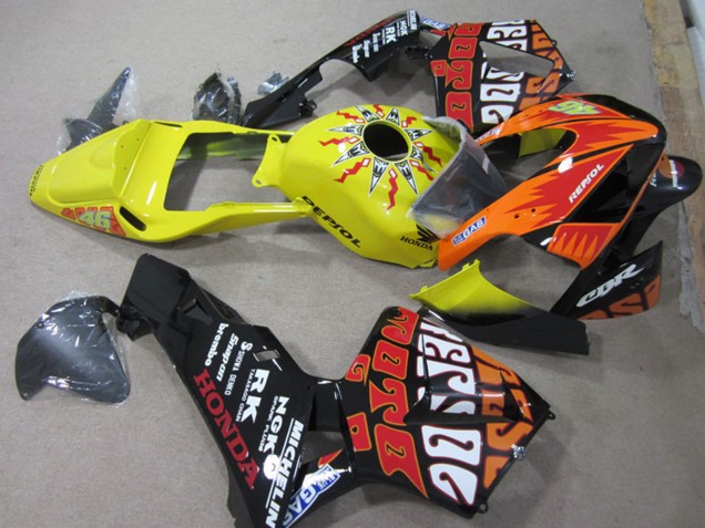 Carénages Moto Honda CBR600RR 2003-2004 - Jaune Orange Noir Brillant Rossi Repsol 46