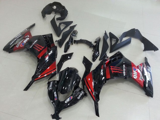Carénages Moto Kawasaki ZX300R 2013-2018 - Noir Brillant Rouge Elf Touch4 Monstre