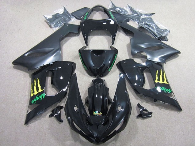 Carénage Moto Kawasaki ZX6R 2005-2006 - Noir Brillant Jaune Monstre