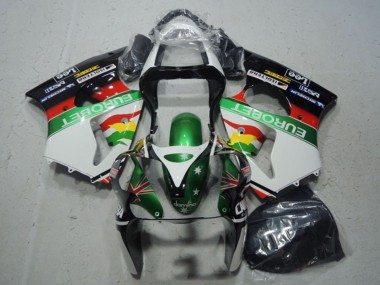 Carénages Moto Kawasaki ZX6R 2000-2002 - Blanc Vert Rouge Jaune Noir Étoile EuroBet