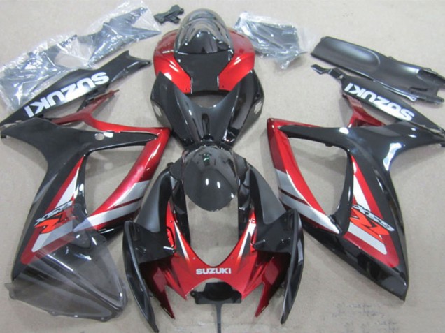 Carénages Moto Suzuki GSXR 600 2006-2007 - Noir Brillant Rouge Argent