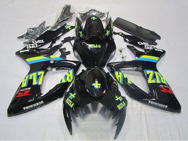 Carénages Moto Suzuki GSXR 600 2006-2007 - Noir Brillant Jaune Rizla Rouge