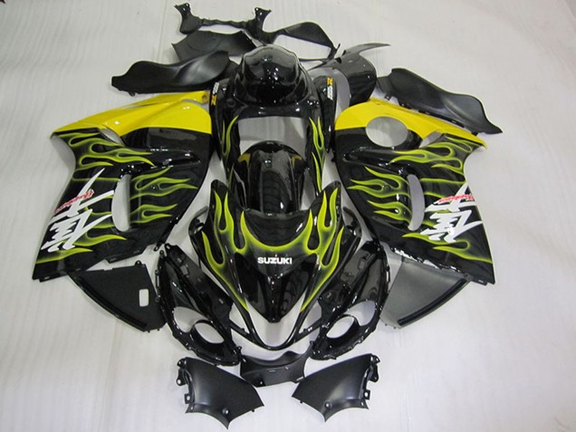 Carénages Moto Suzuki GSXR 1300 Hayabusa 2008-2020 - Noir Brillant Jaune Flamme