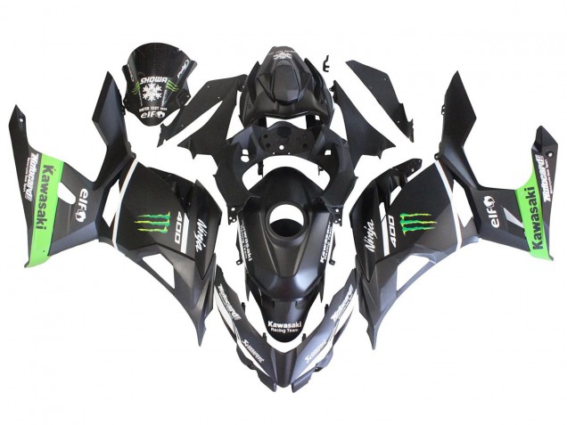 Carénages Moto Kawasaki EX400 2018-2024 - Noir Mat Vert Monstre Showr Neige