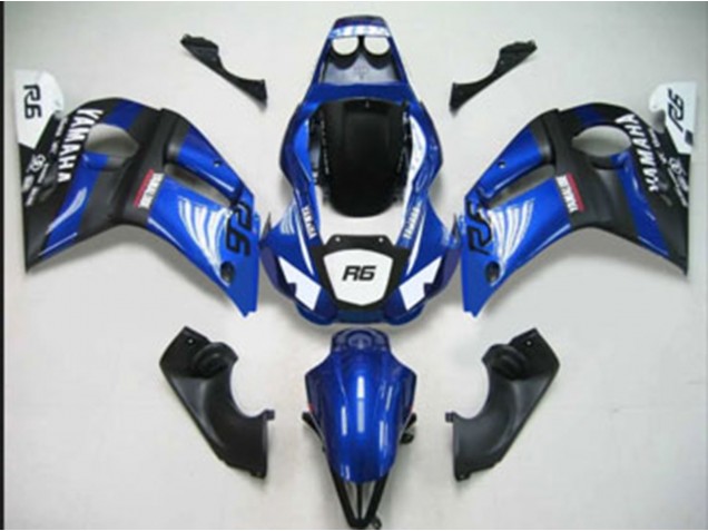 Carénages Moto Yamaha YZF 600 R6 1998-2002 - Bleu Blanc Noir Mat