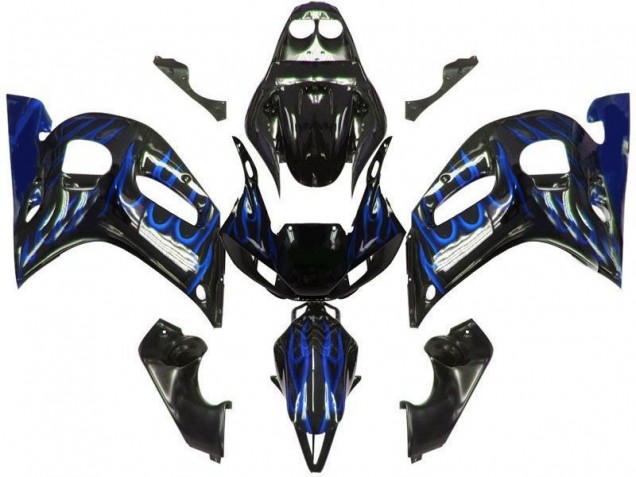 Carénage Moto R6 98-02 - Noir Bleu Flamme Carénage Moto R6 98-02 - Noir Bleu Flamme