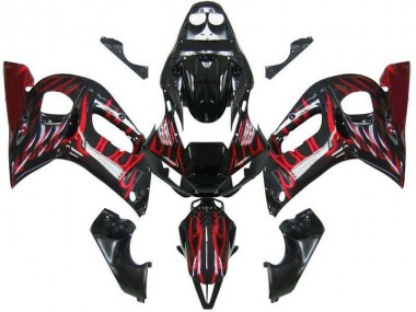 Carénage Moto R6 98-02 - Noir Rouge Flamme