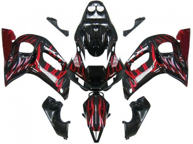 Carénage Moto R6 98-02 - Noir Rouge Flamme Carénage Moto R6 98-02 - Noir Rouge Flamme