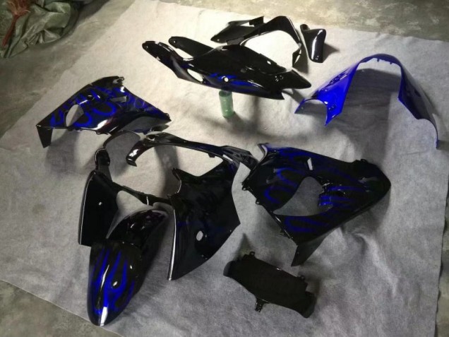 Carénage Moto ZX9R 00-01 - Noir Brillant Bleu Flamme Carénage Moto ZX9R 00-01 - Noir Brillant Bleu Flamme