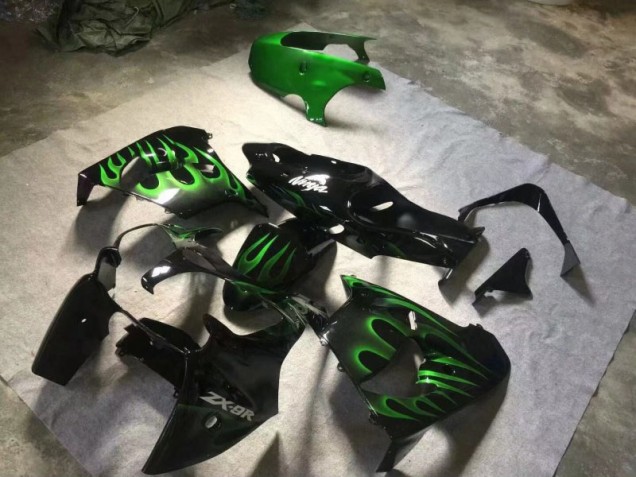 Carénage Moto ZX9R 00-01 - Noir Brillant Vert Flamme Carénage Moto ZX9R 00-01 - Noir Brillant Vert Flamme