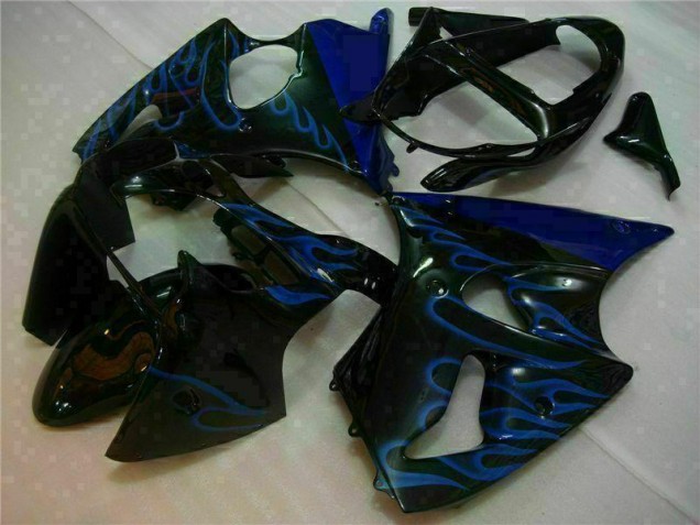 Carénage Moto ZX6R 00-02 - Noir avec Bleu Flamme Carénage Moto ZX6R 00-02 - Noir avec Bleu Flamme