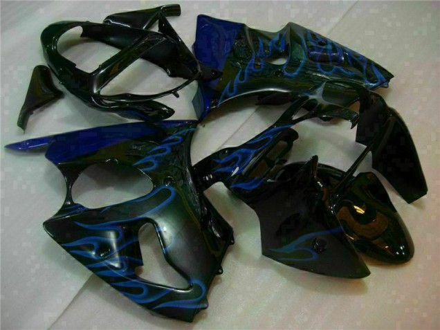 Carénage Moto ZX6R 00-02 - Noir avec Bleu Flamme Carénage Moto ZX6R 00-02 - Noir avec Bleu Flamme