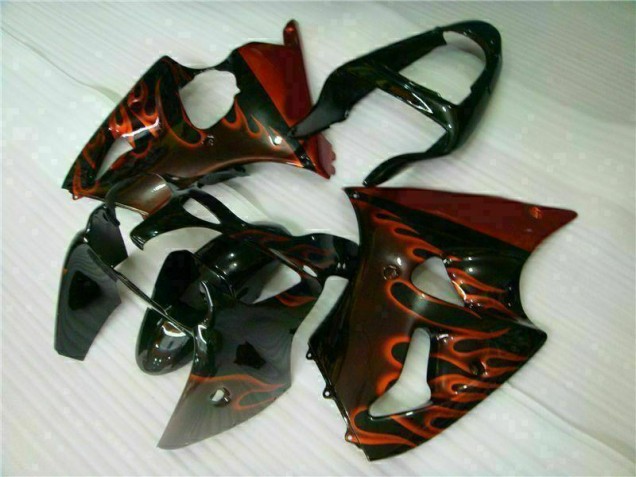 Carénage Moto ZX6R 00-02 - Noir Rouge Flamme