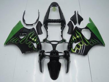 Carénage Moto ZX6R 00-02 - Noir avec Vert Flamme
