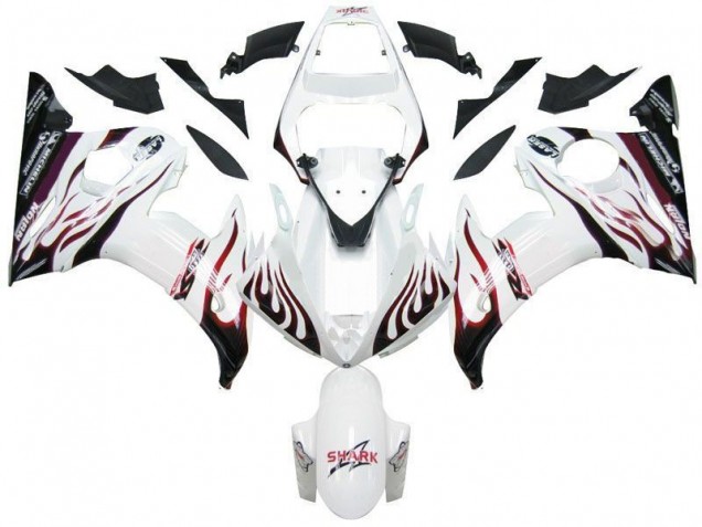 Carénage Moto R6 03-05 - Blanc Noir Rouge Flamme Carénage Moto R6 03-05 - Blanc Noir Rouge Flamme