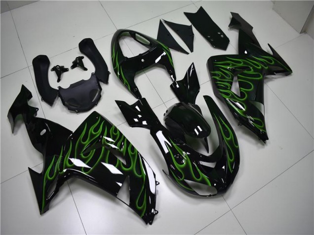 Carénage Moto ZX10R 06-07 - Noir Vert Flamme
