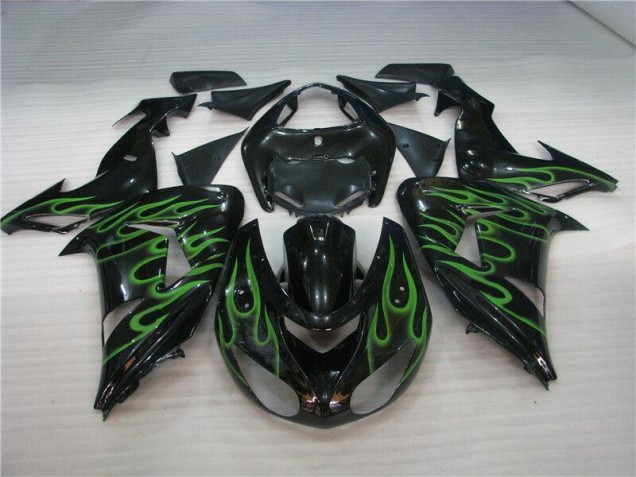 Carénage Moto ZX10R 06-07 - Noir Vert Flamme