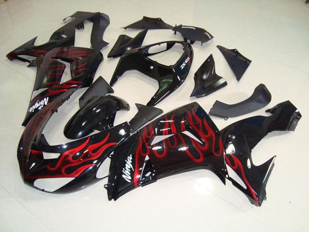 Carénage Moto ZX10R 06-07 - Noir Rouge Flamme Carénage Moto ZX10R 06-07 - Noir Rouge Flamme