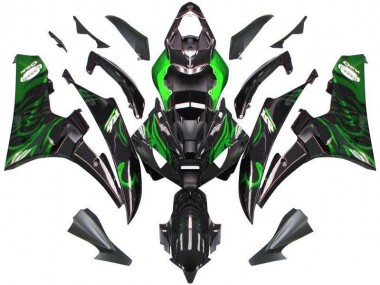 Carénage Moto R6 06-07 - Noir Vert Flamme