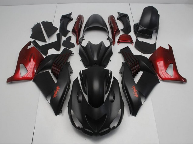Carénage Moto ZX14R ZZR 1400 06-11 - Noir Mat et Rouge Carénage Moto ZX14R ZZR 1400 06-11 - Noir Mat et Rouge