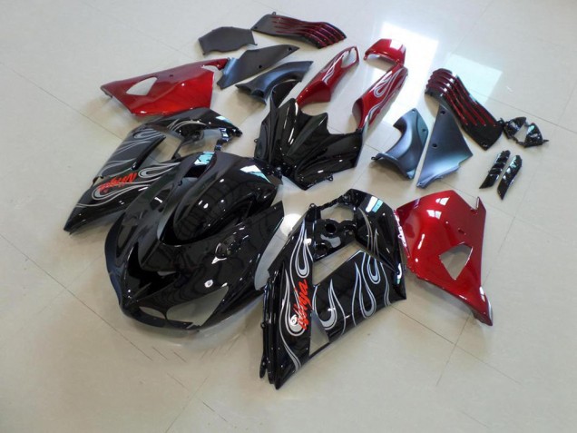 Carénage Moto ZX14R ZZR 1400 06-11 - Noir Nd Rouge Argent Flamme Carénage Moto ZX14R ZZR 1400 06-11 - Noir Nd Rouge Argent Flamme
