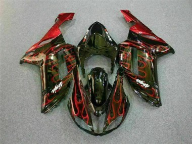 Carénage Moto ZX6R 07-08 - Noir Rouge Flamme