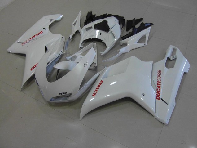 Carénage Moto Ducati 848 1098 1198 07-14 - Blanc Nacré avec Rouge Décalque Carénage Moto Ducati 848 1098 1198 07-14 - Blanc Nacré avec Rouge Décalque